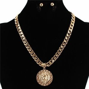 Gold Chain Coin Lion Head Link Necklace Set